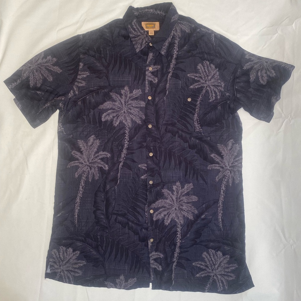 The Foundry Hawaiian Button Up Shirt Mens Large Black & Grey Short Sleeve